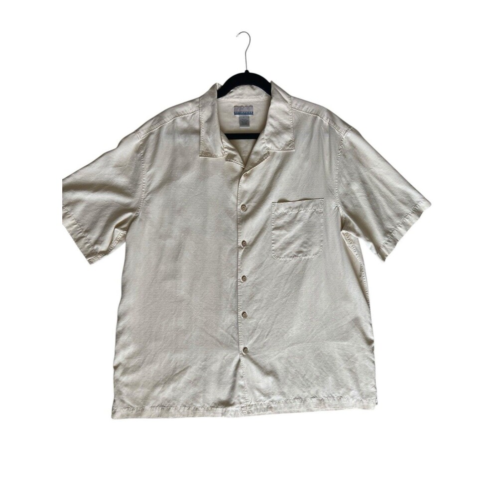 Breakwater Mens‎ Silk Camp Shirt Size L Ivory Short Sleeve Coconut Buttons Beach